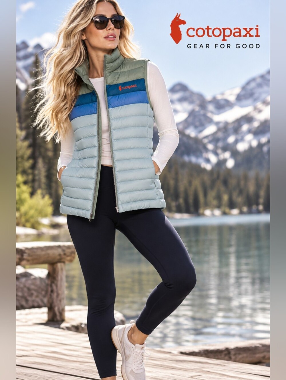 Cotopaxi Fuego Down Vest Women’s Large Blue Green Colorblock Puffer